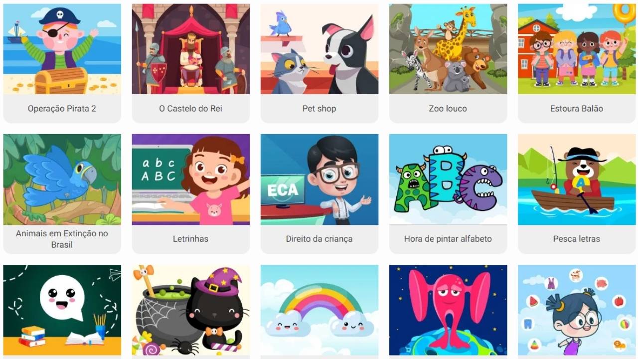 Site com jogos educativos para crianças.