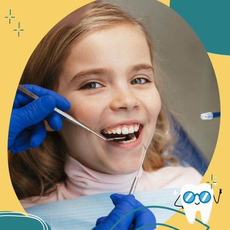 Garota realizando consulta em clínica de odontologia infantil