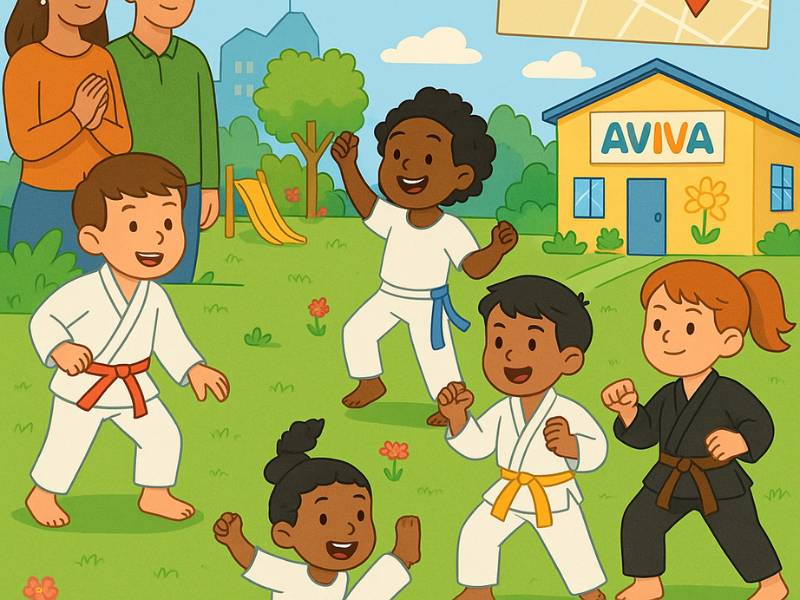 Ilustração crianças artes marciais.