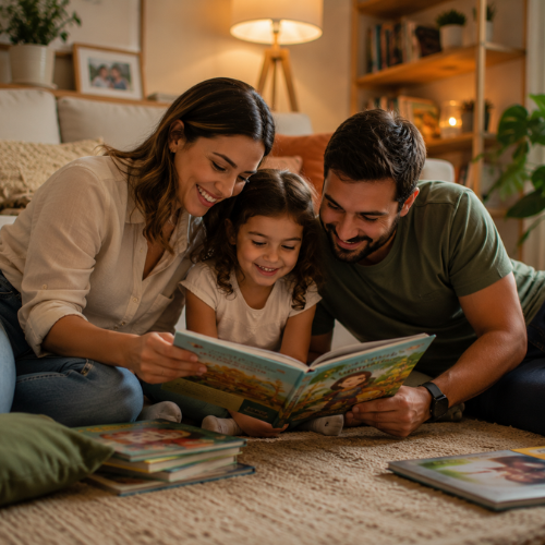Momento de leitura em família durante as férias.